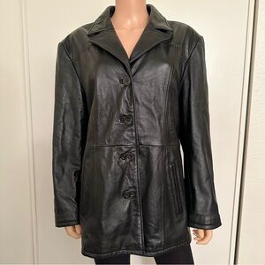 Wilsons Black Genuine Leather Jacket Coat XL Buttons Pockets Winter Outerwear